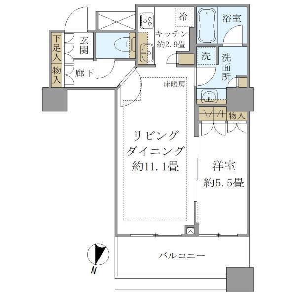 ブリリア大井町ラヴィアンタワー(1LDK/18階)の間取り写真