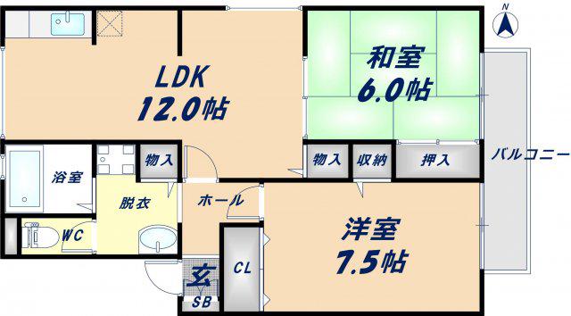 ムカイ セントラルハイツ(2LDK/2階)の間取り写真
