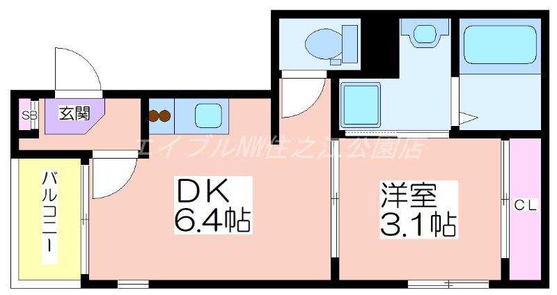 ハーモニーテラス御崎II(1DK/3階)の間取り写真