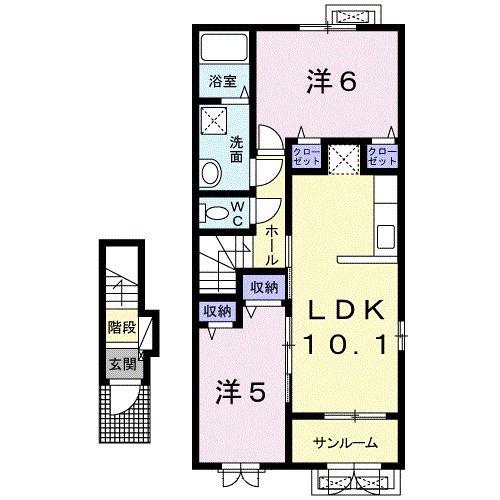 サンリット セイバリーB(2LDK/2階)の間取り写真