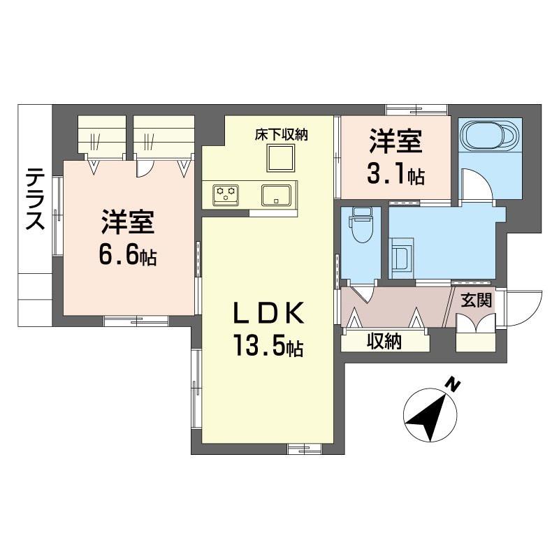 ヴィラアルボ II(2LDK/1階)の間取り写真