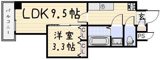 堺町センタービル(1LDK/13階)の間取り写真