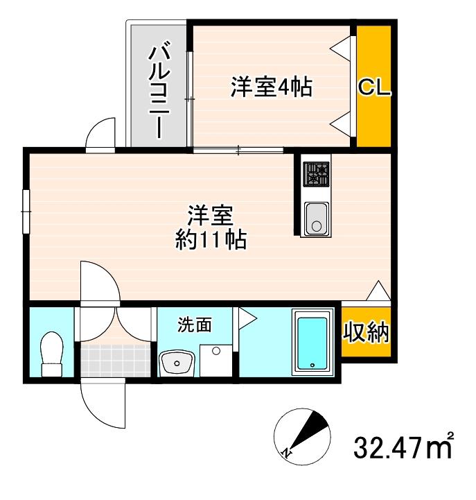 サニーガーデン住吉(1LDK/3階)の間取り写真
