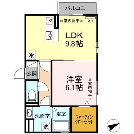 近鉄名古屋線 川原町駅 徒歩15分 2階建 築7年(1LDK/1階)の間取り写真