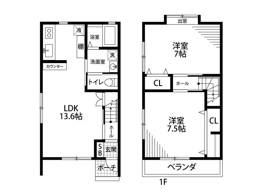 ヴィアーレ割前(2LDK/1階)の間取り写真