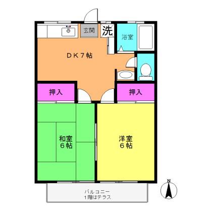 アビニヨンS(2DK/2階)の間取り写真