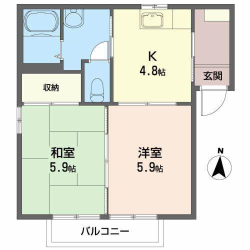 グランディプラザA(2K/2階)の間取り写真