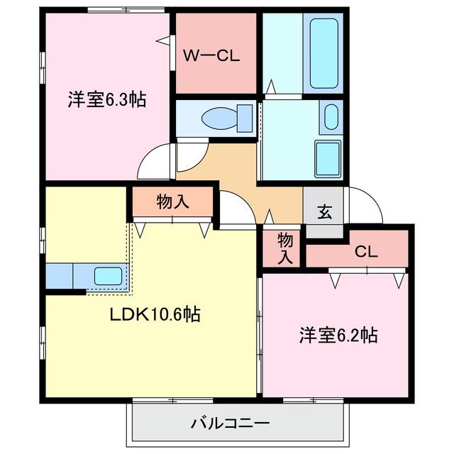ハーモネストA棟(2LDK/2階)の間取り写真