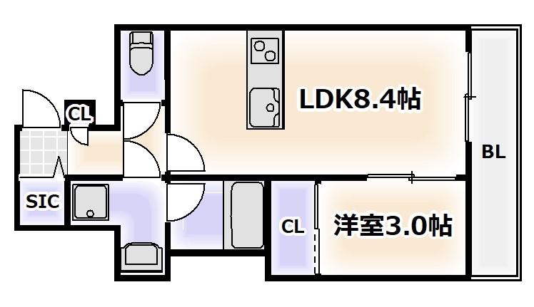 エスリードレジデンス大阪天王寺(1LDK/12階)の間取り写真