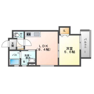 クリエオーレ寺方元町(1LDK/3階)の間取り写真