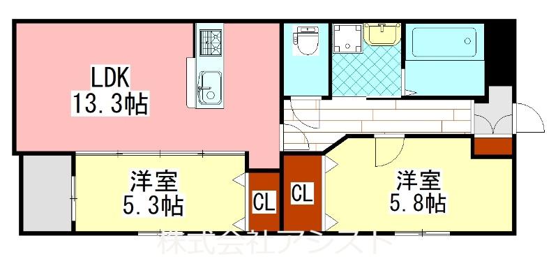 グランドゥール有安(2LDK/3階)の間取り写真