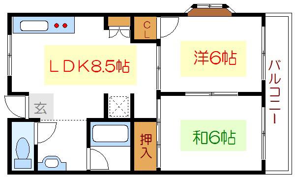 メゾン吉野(2DK/1階)の間取り写真