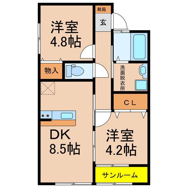 鹿児島県鹿屋市 2階建 築10年(2DK/2階)の間取り写真