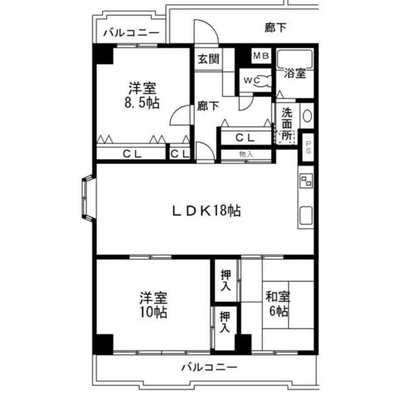 ヴィラージュ加美西(3LDK/8階)の間取り写真