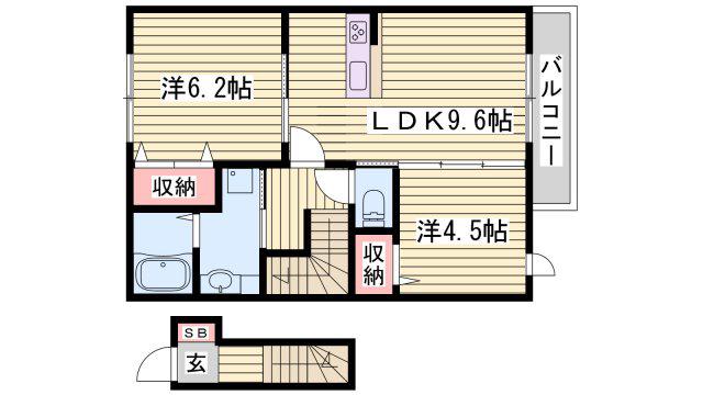 サニーDハウス芝町 イーストE(2LDK/2階)の間取り写真