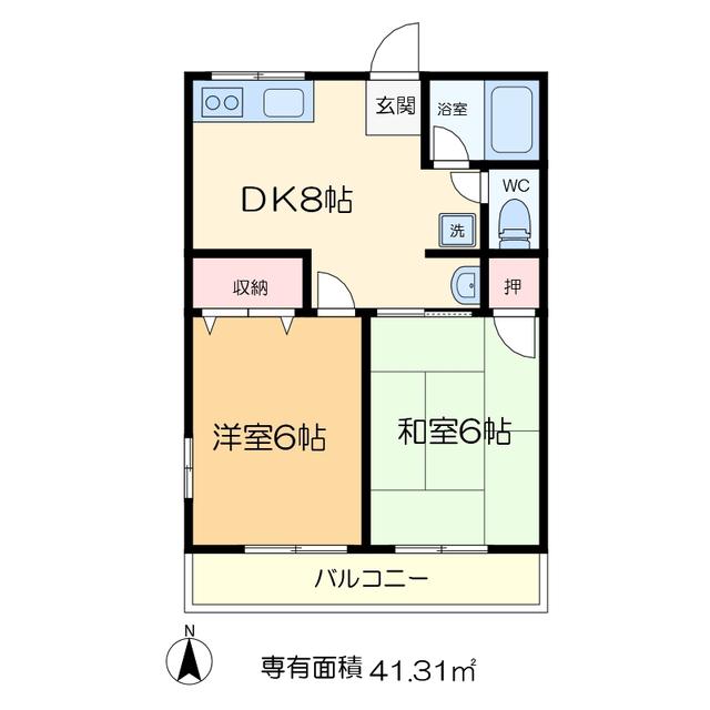 シティハイムヤマネ(2DK/2階)の間取り写真