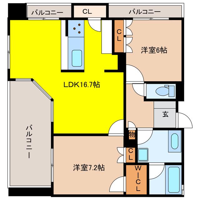 ビバシティ佐世保セントラルコート(2LDK/3階)の間取り写真