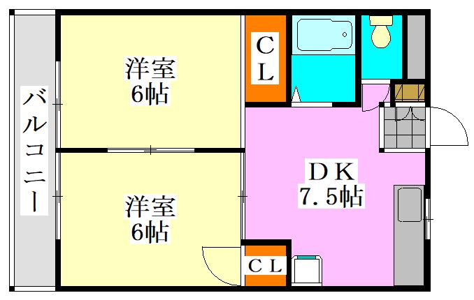 ベルフィーヌ船橋(2DK/2階)の間取り写真