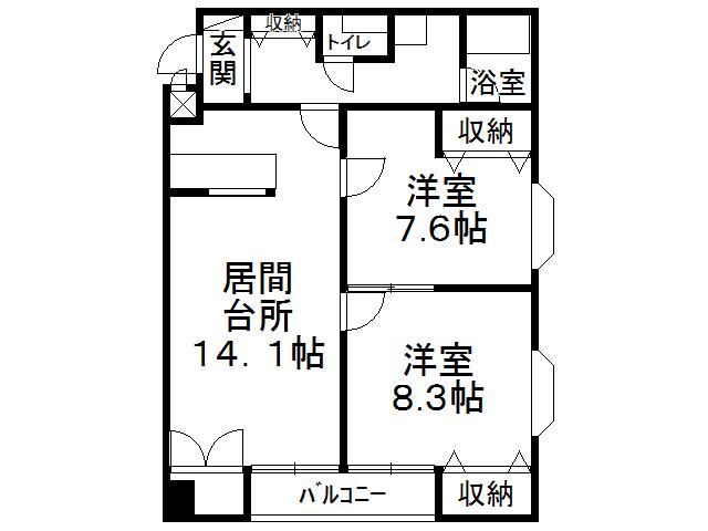 帯広16丁目ビル(2LDK/4階)の間取り写真