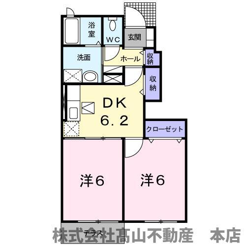 サンアルグレアB(2DK/1階)の間取り写真