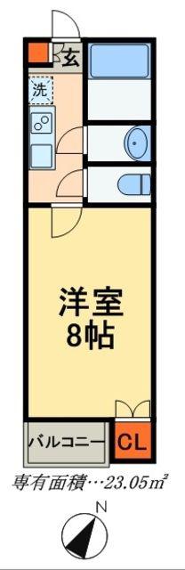 ポルシェ国府台(1K/2階)の間取り写真