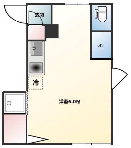 萩寺前ステーツA(ワンルーム/2階)の間取り写真