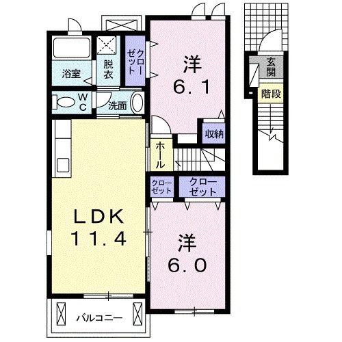 西鉄天神大牟田線 桜台駅(福岡) 徒歩4分 2階建 築14年(2LDK/2階)の間取り写真