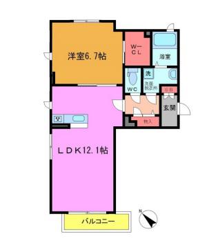ドルチェヴィータ(1LDK/2階)の間取り写真