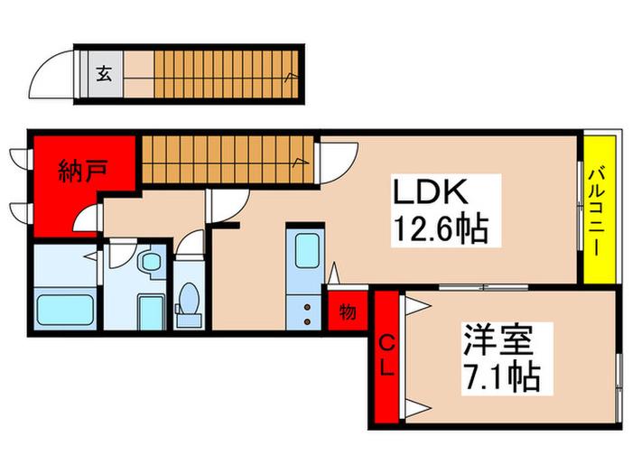 プラートフジ参番館(1LDK/2階)の間取り写真
