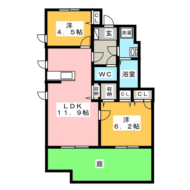 フォーリーブス D棟(2LDK/1階)の間取り写真