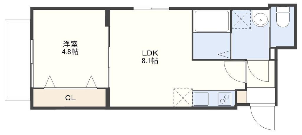 平野町FマンションB(1LDK/1階)の間取り写真