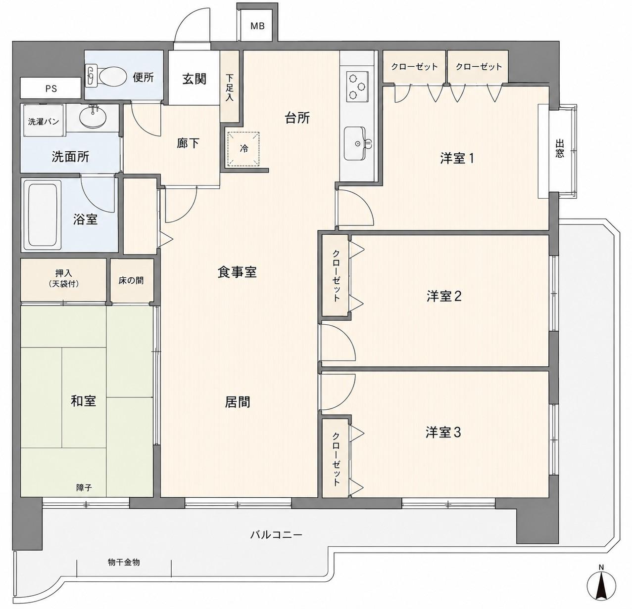 ライオンズマンション姪浜II(4LDK/3階)の間取り写真