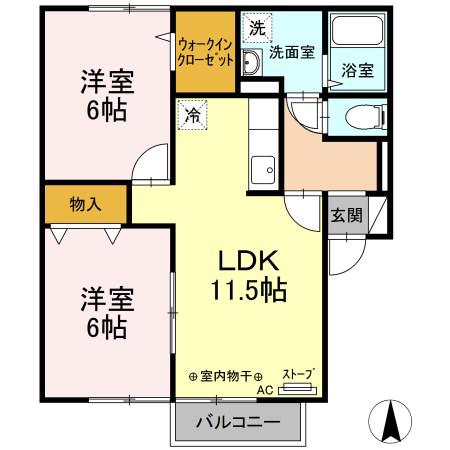 サンモール大野(2LDK/2階)の間取り写真