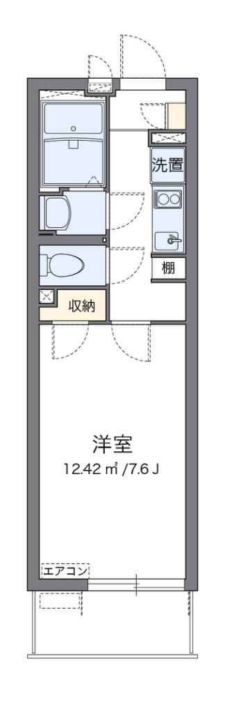 クレイノソラーレ平塚(1K/2階)の間取り写真