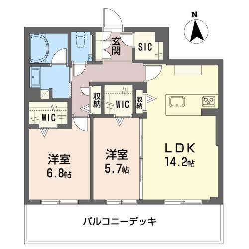 グラン東伊場(2LDK/4階)の間取り写真