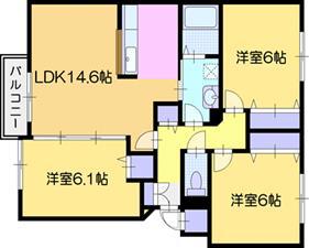 SUNPARK岩見沢(3LDK/1階)の間取り写真