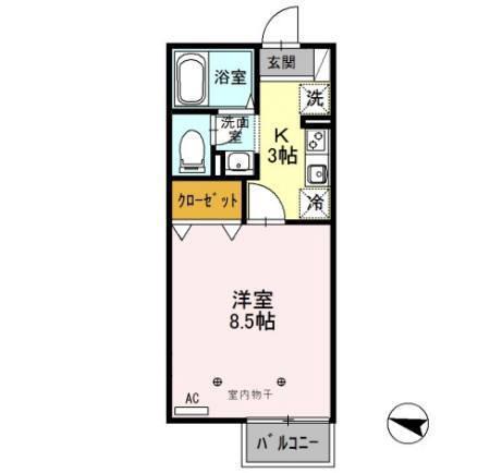 グリーンヒルズ向陽(1K/2階)の間取り写真