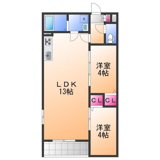 TIO泉佐野(2LDK/2階)の間取り写真