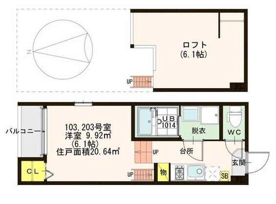 LA CLARTE(1SK/2階)の間取り写真