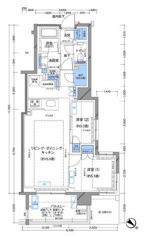 ラティエラ横濱大通公園(2LDK/9階)の間取り写真