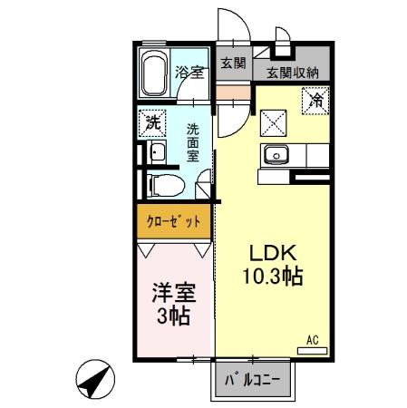 AZNABLE(1LDK/1階)の間取り写真