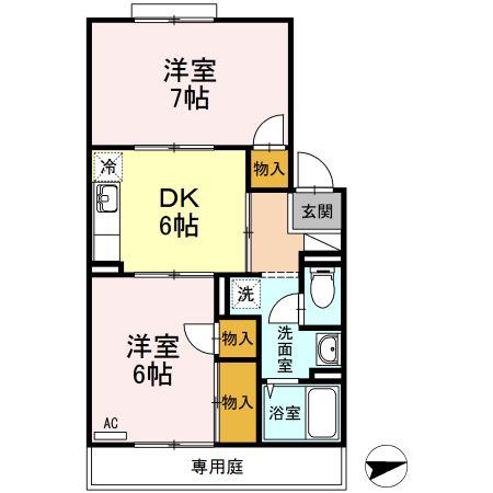 ホワイトハウス浜中(2DK/1階)の間取り写真