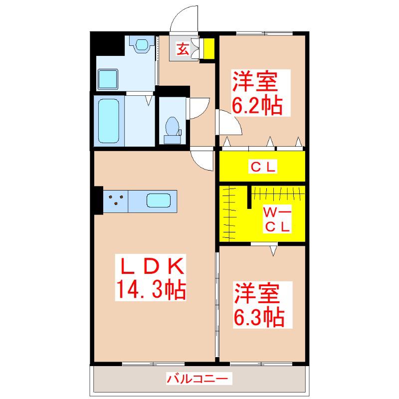 ブルーサンシャインII(2LDK/3階)の間取り写真