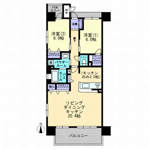 アルファライフ竹原(2LDK/5階)の間取り写真