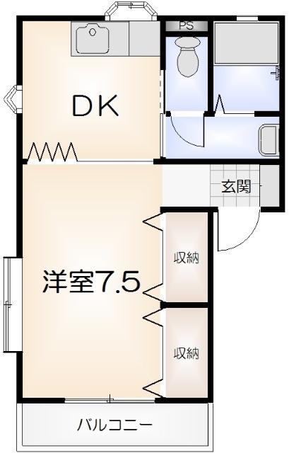 ワジキハイツ(1DK/2階)の間取り写真