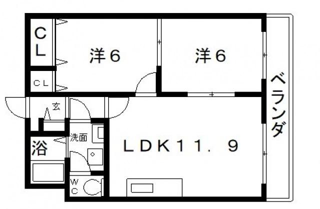 第2コーポラスローザ(2LDK/3階)の間取り写真