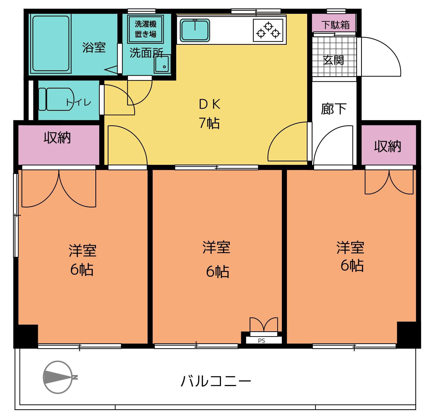 ドム桜新町(3DK/4階)の間取り写真