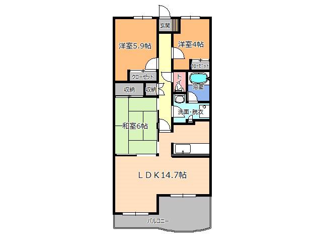 マロニエハイツ今泉(3LDK/5階)の間取り写真