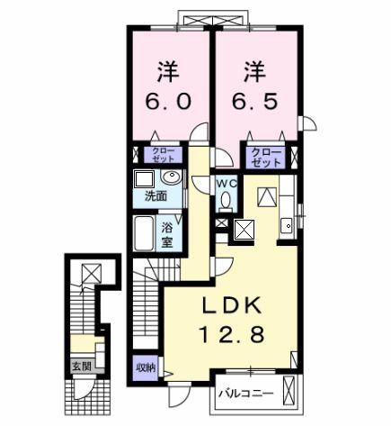 プラシード・カーサI(2LDK/2階)の間取り写真