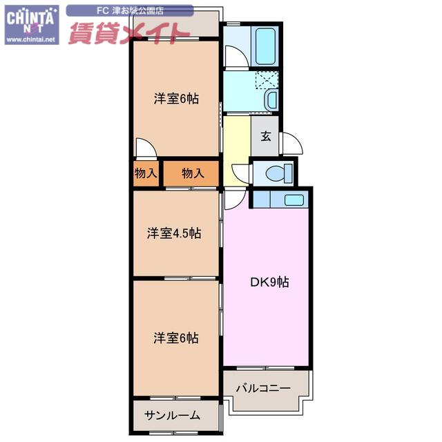 臼井マンション(3LDK/3階)の間取り写真